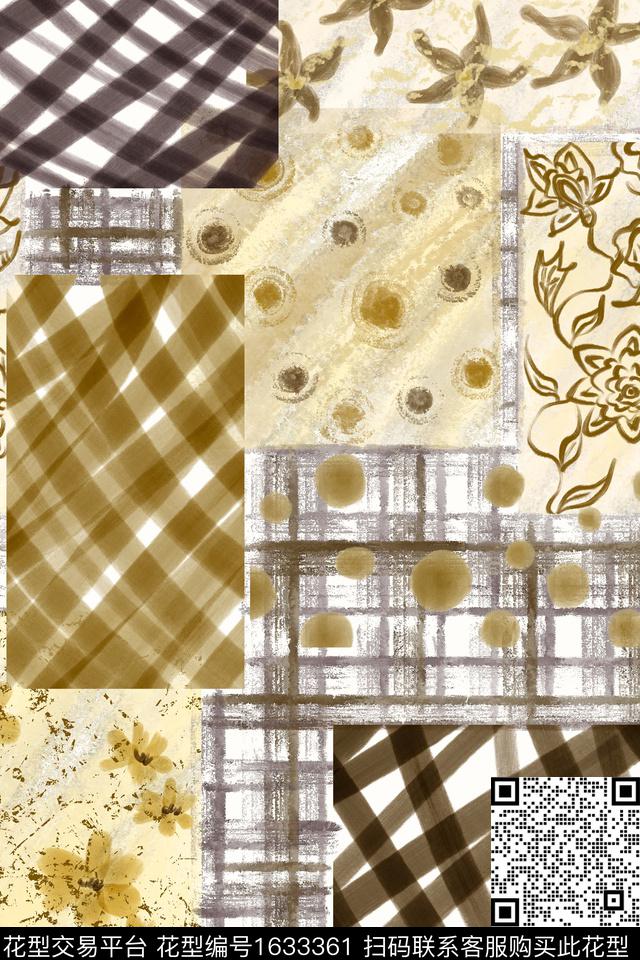 花卉混合拼接波点数码印花花型下载（图片编号: 1633361） - 瓦栏（Walan）