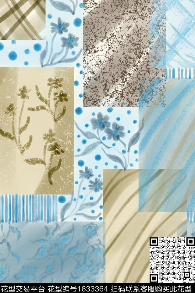 小清新剪影花卉数码印花花型下载（图片编号: 1633364） - 瓦栏（Walan）