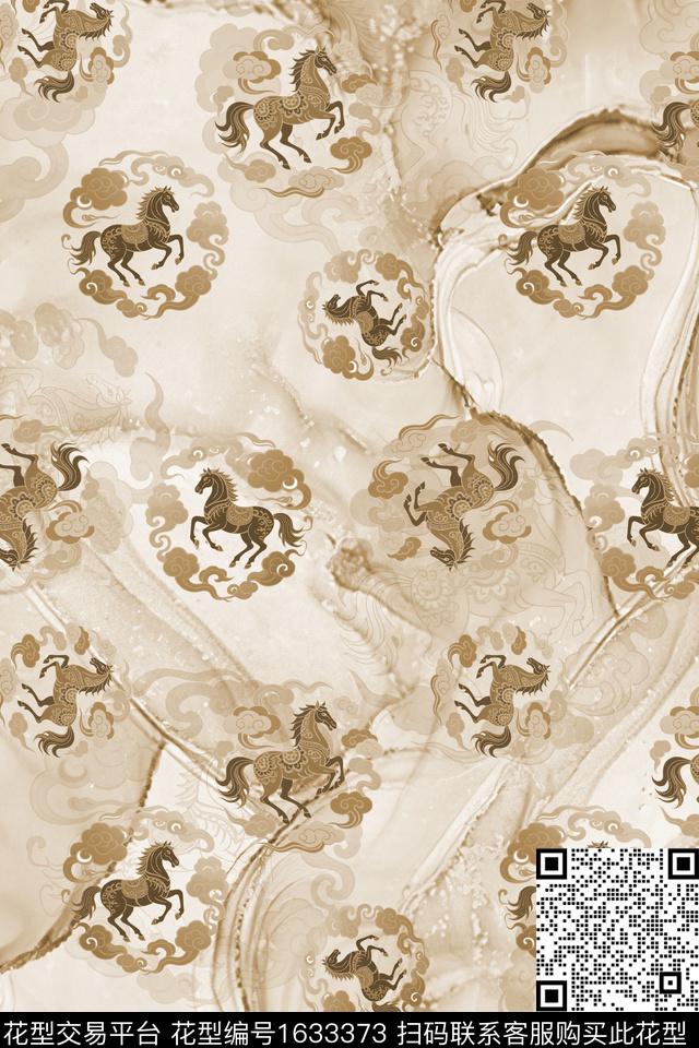马中国风祥云数码印花花型下载（图片编号: 1633373） - 瓦栏（Walan）