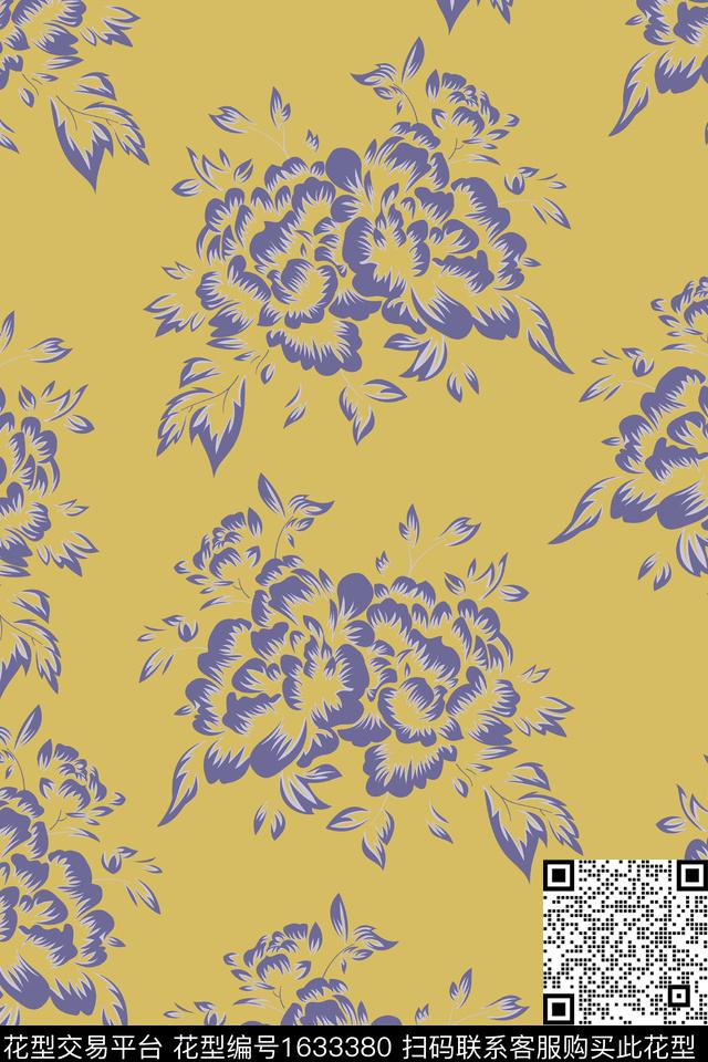 花卉撇丝色块花传统印花花型下载（图片编号: 1633380） - 瓦栏（Walan）