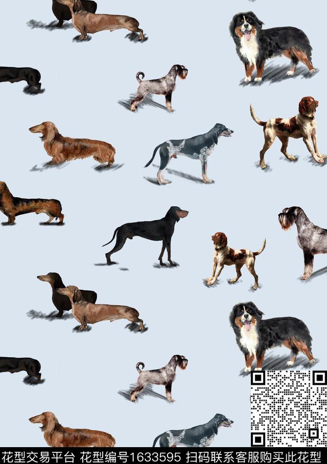 动物多品种犬浅色背景数码印花花型下载（图片编号: 1633595） - 瓦栏（Walan）