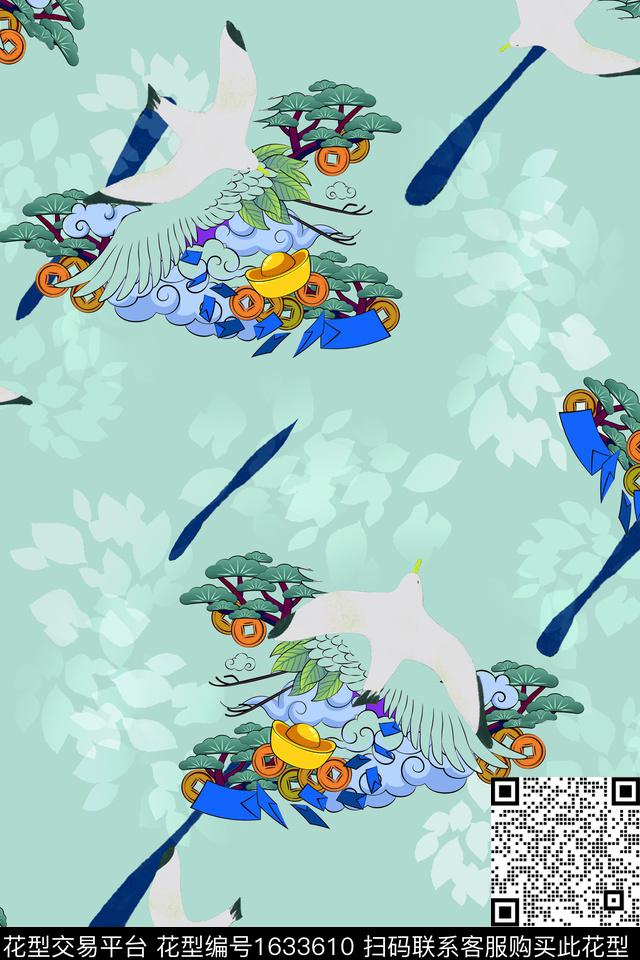 中国风鸟元宝数码印花花型下载（图片编号: 1633610） - 瓦栏（Walan）