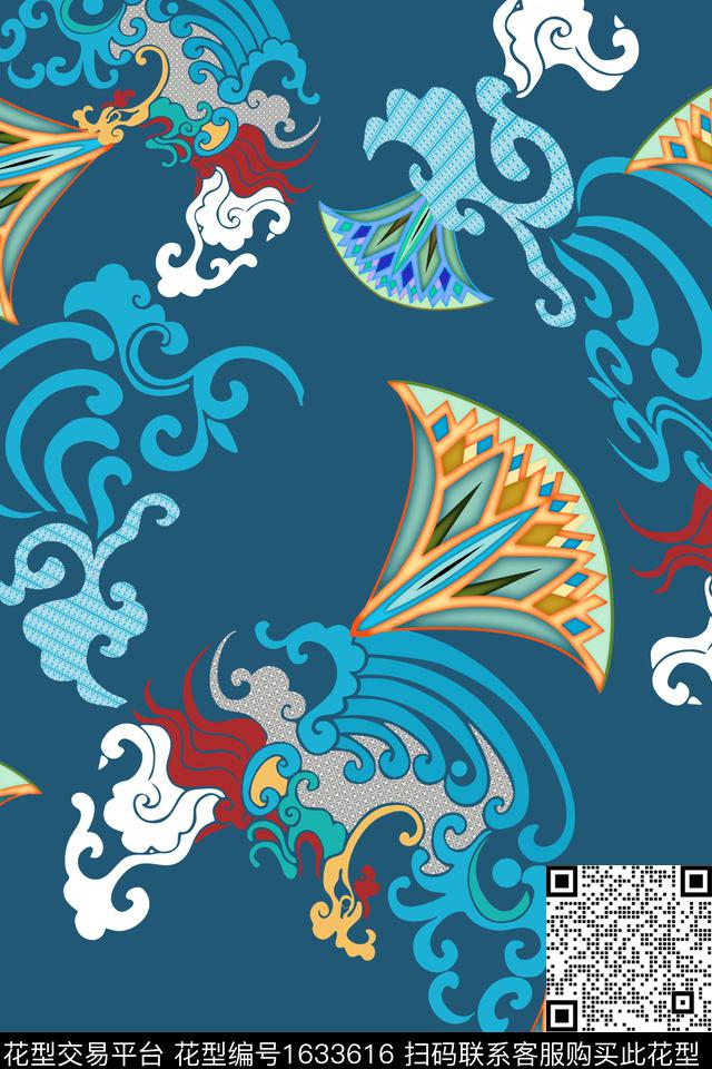 中国风海浪跳接数码印花花型下载（图片编号: 1633616） - 瓦栏（Walan）