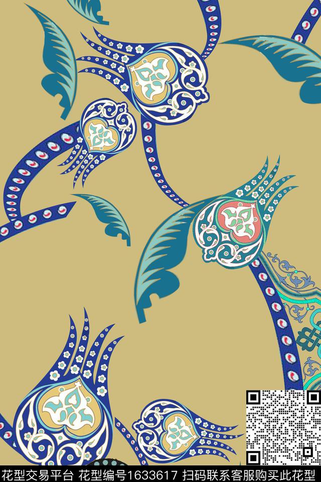 民族风叶子民族纹样数码印花花型下载（图片编号: 1633617） - 瓦栏（Walan）