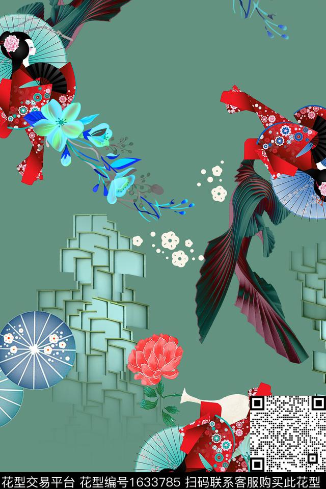 人物跳接日式数码印花花型下载（图片编号: 1633785） - 瓦栏（Walan）