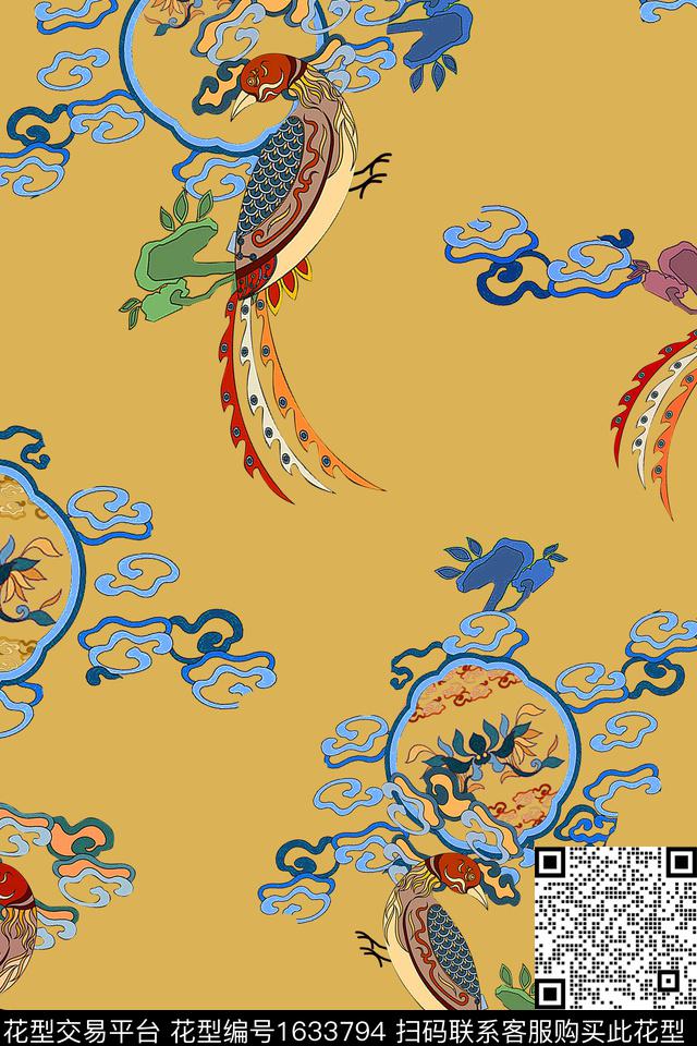 中国风鸟传统纹样数码印花花型下载（图片编号: 1633794） - 瓦栏（Walan）