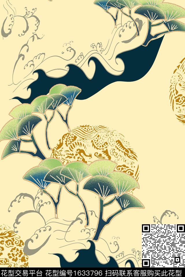 中国风叶子跳接数码印花花型下载（图片编号: 1633796） - 瓦栏（Walan）