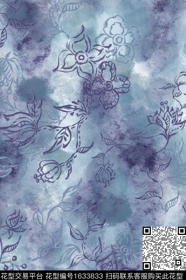 绣花花型民族风侘寂数码印花花型下载（图片编号: 1633833） - 瓦栏（Walan）