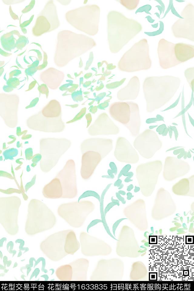 小清新清爽底花卉花卉数码印花花型下载（图片编号: 1633835） - 瓦栏（Walan）