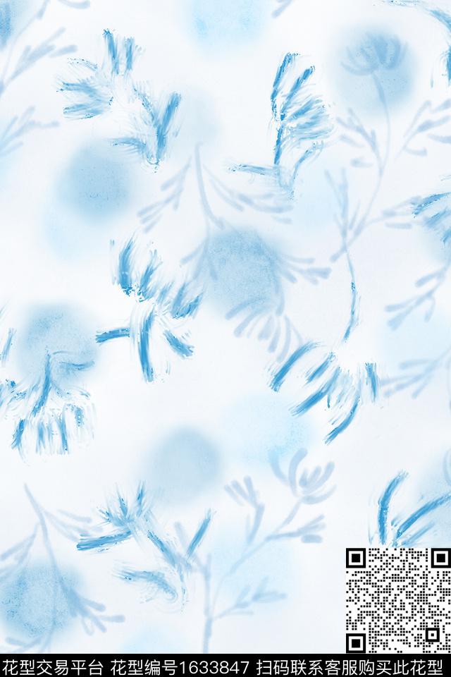 小清新剪影花卉数码印花花型下载（图片编号: 1633847） - 瓦栏（Walan）