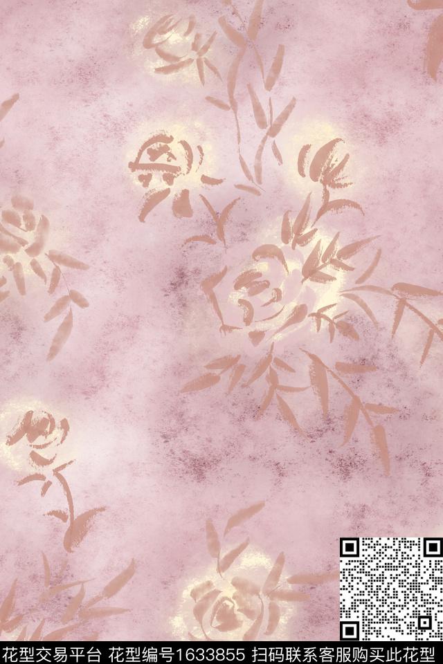 中国风侘寂花卉数码印花花型下载（图片编号: 1633855） - 瓦栏（Walan）