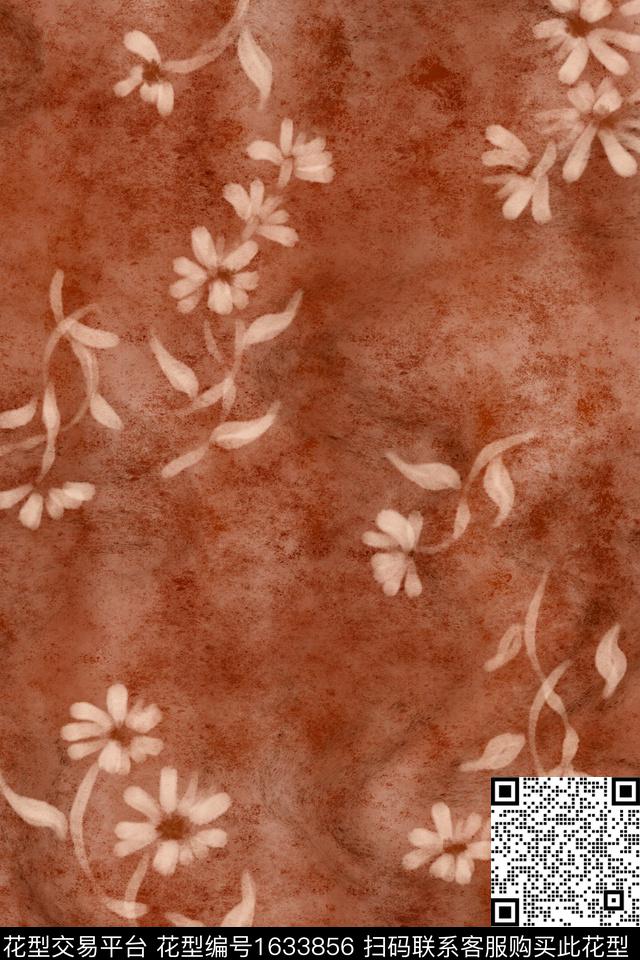 剪影侘寂花卉数码印花花型下载（图片编号: 1633856） - 瓦栏（Walan）