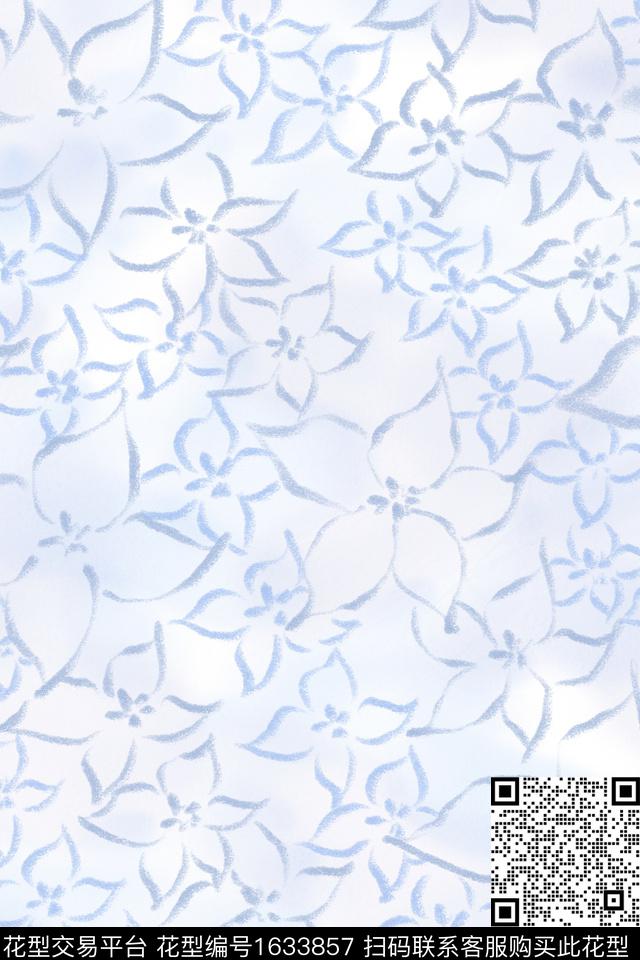 小清新清爽底花卉线条数码印花花型下载（图片编号: 1633857） - 瓦栏（Walan）