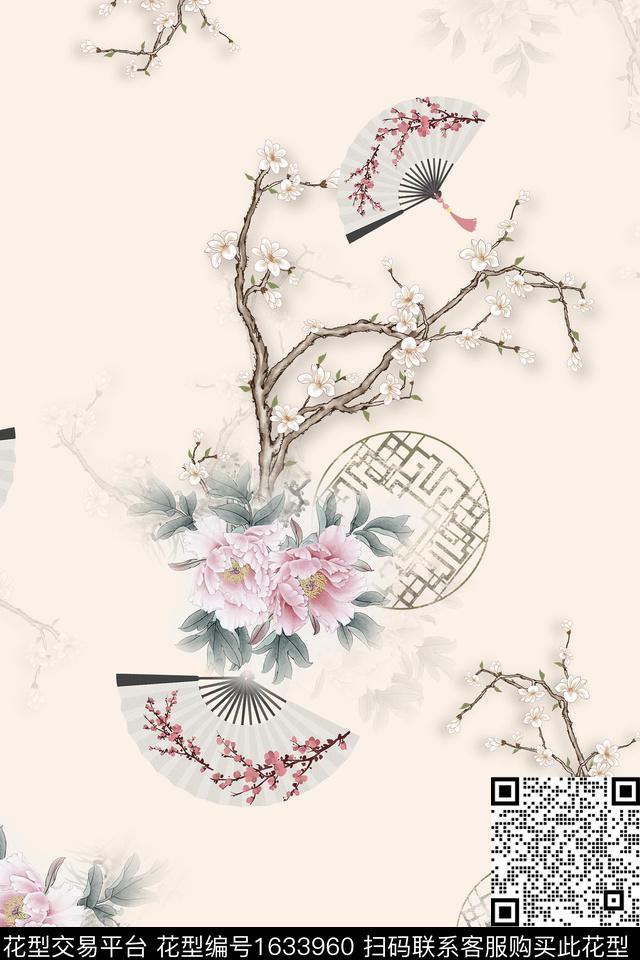 中国风水彩花卉数码印花花型下载（图片编号: 1633960） - 瓦栏（Walan）