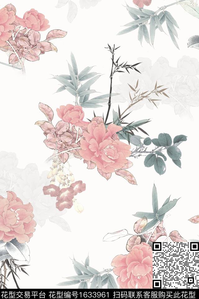 中国风水彩花卉数码印花花型下载（图片编号: 1633961） - 瓦栏（Walan）