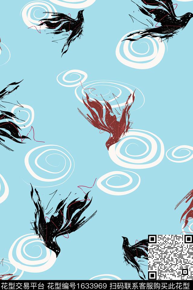 鸟抽象跳接数码印花花型下载（图片编号: 1633969） - 瓦栏（Walan）