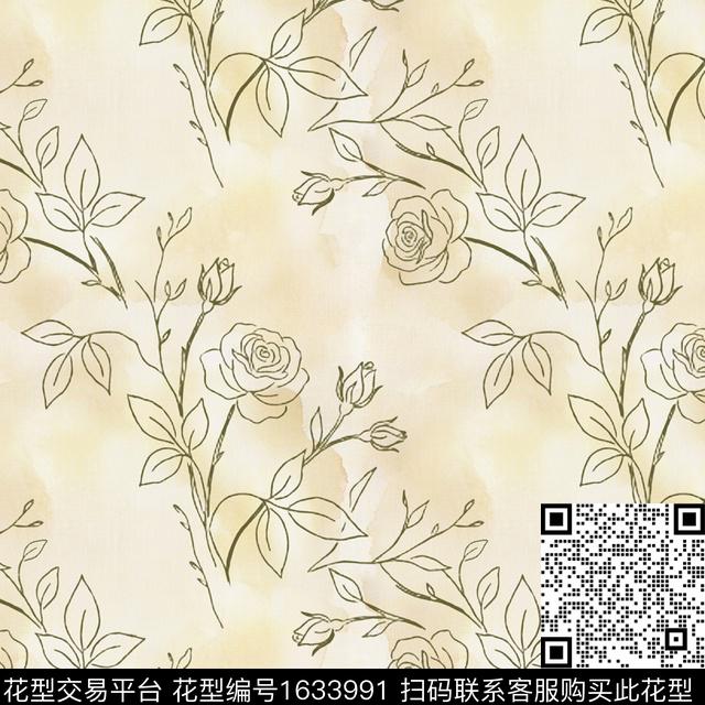 花卉线条花卉数码印花花型下载（图片编号: 1633991） - 瓦栏（Walan）