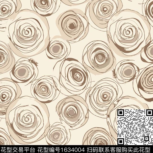 抽象花卉花卉线条花卉数码印花花型下载（图片编号: 1634004） - 瓦栏（Walan）