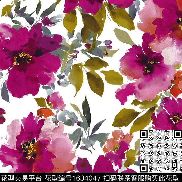 花卉水彩花卉抽象花卉数码印花花型下载（图片编号: 1634047） - 瓦栏（Walan）