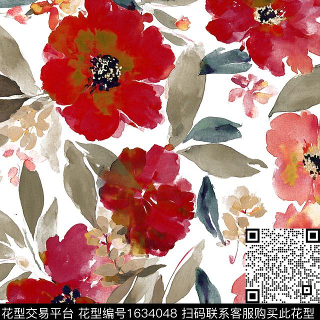 花卉水彩花卉抽象花卉数码印花花型下载（图片编号: 1634048） - 瓦栏（Walan）