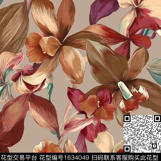 花卉抽象花卉数码印花花型下载（图片编号: 1634049） - 瓦栏（Walan）