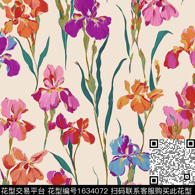 民族风满版散花花卉数码印花花型下载（图片编号: 1634072） - 瓦栏（Walan）
