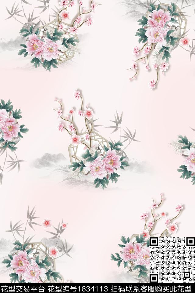 中国风花卉窗花数码印花花型下载（图片编号: 1634113） - 瓦栏（Walan）