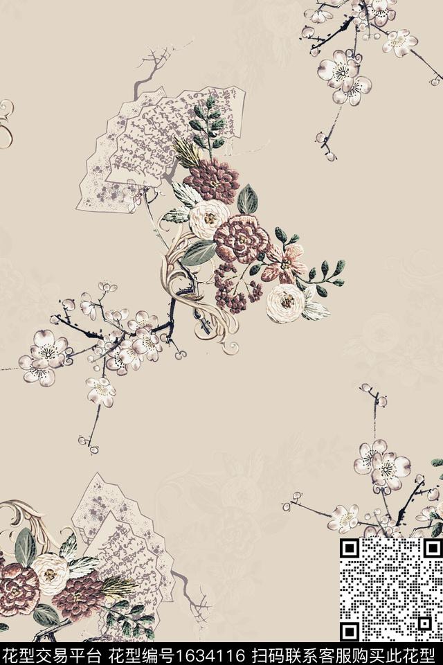 中国风花卉跳接数码印花花型下载（图片编号: 1634116） - 瓦栏（Walan）