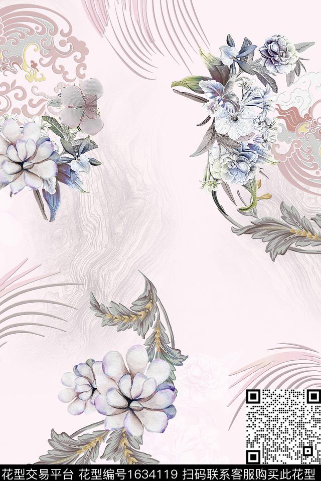 中国风花卉跳接数码印花花型下载（图片编号: 1634119） - 瓦栏（Walan）