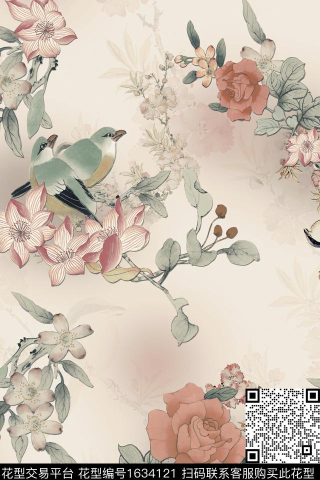 中国风花鸟花卉数码印花花型下载（图片编号: 1634121） - 瓦栏（Walan）