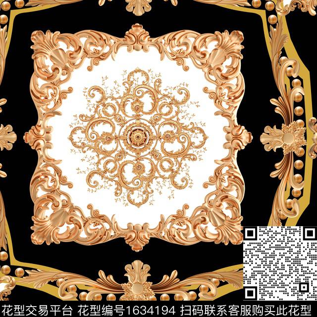 巴洛克风格金色浮雕奢华装饰数码印花花型下载（图片编号: 1634194） - 瓦栏（Walan）