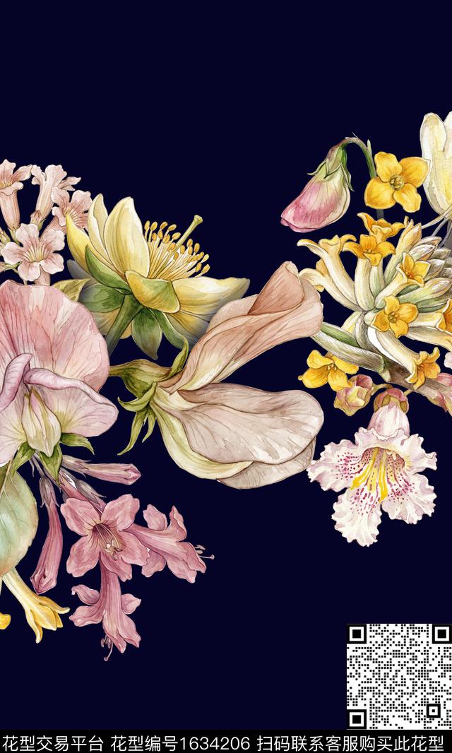 植物定位花花卉数码印花花型下载（图片编号: 1634206） - 瓦栏（Walan）