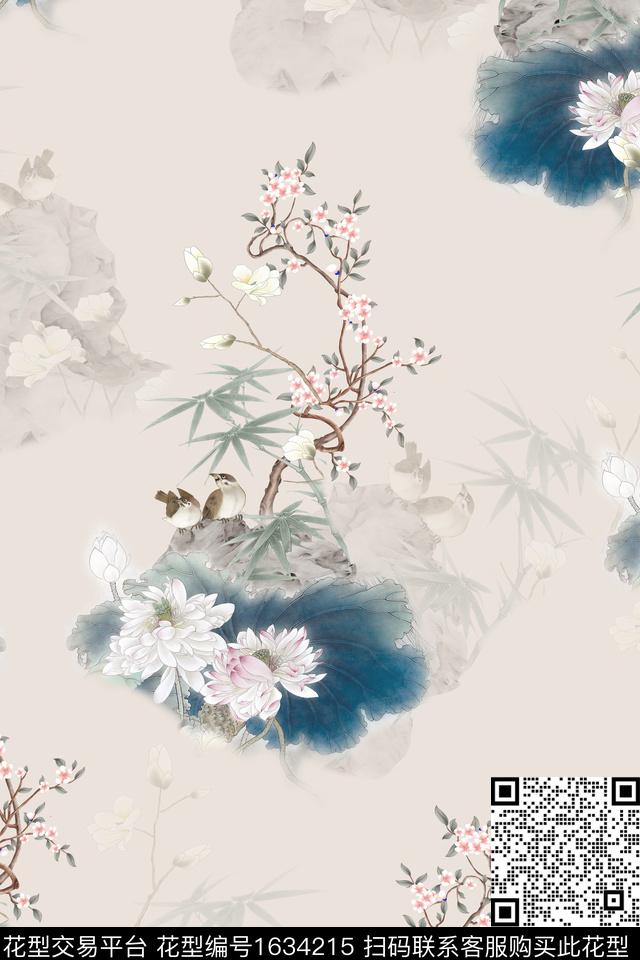 中国风花卉跳接数码印花花型下载（图片编号: 1634215） - 瓦栏（Walan）