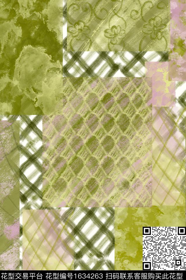 花卉混合拼接复古数码印花花型下载（图片编号: 1634263） - 瓦栏（Walan）