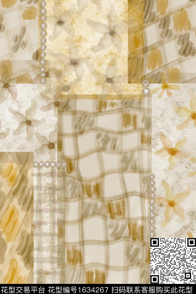 侘寂花卉混合拼接数码印花花型下载（图片编号: 1634267） - 瓦栏（Walan）