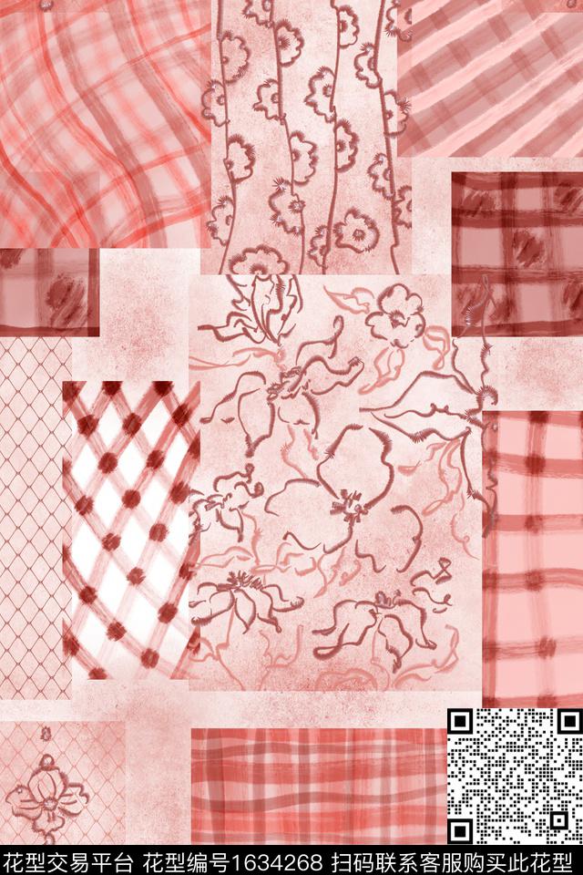 绣花花型花卉混合拼接数码印花花型下载（图片编号: 1634268） - 瓦栏（Walan）