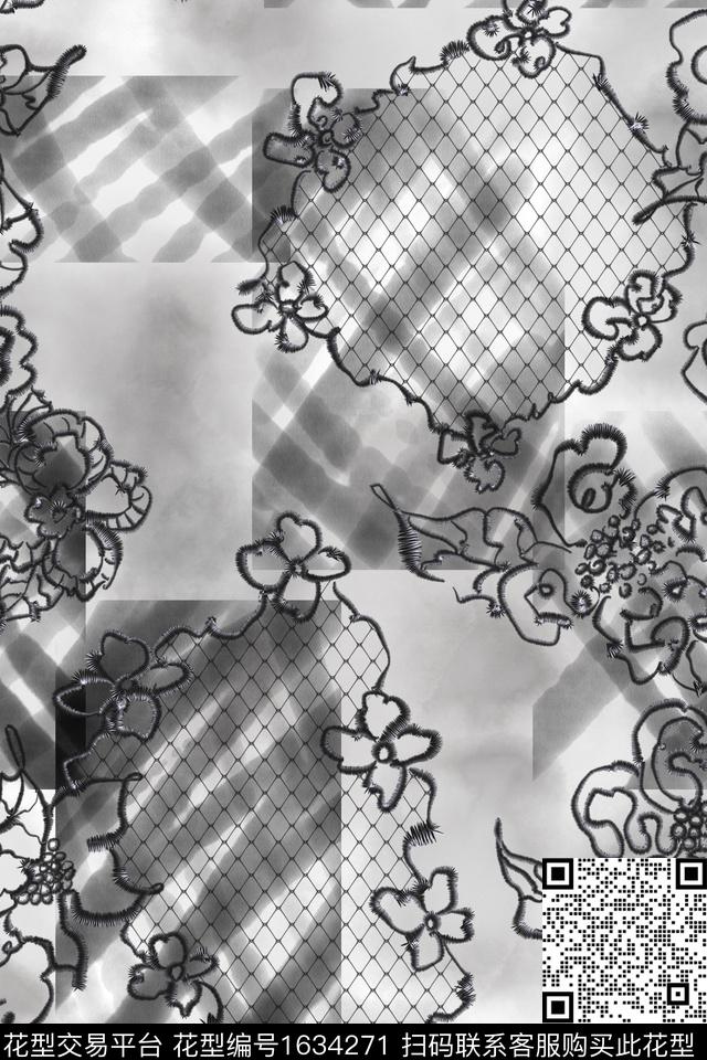 绣花花型花卉混合拼接数码印花花型下载（图片编号: 1634271） - 瓦栏（Walan）
