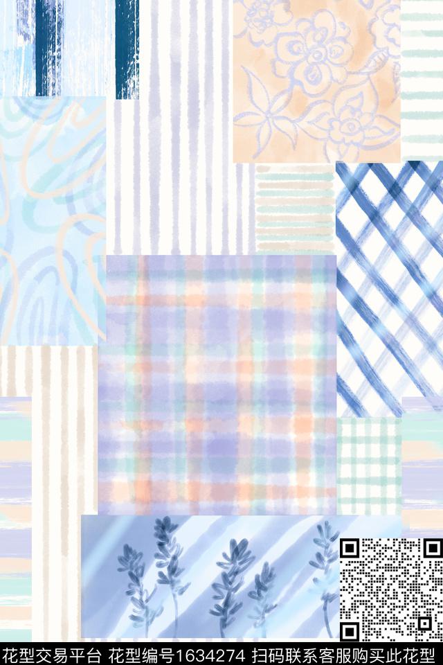 小清新花卉混合拼接数码印花花型下载（图片编号: 1634274） - 瓦栏（Walan）