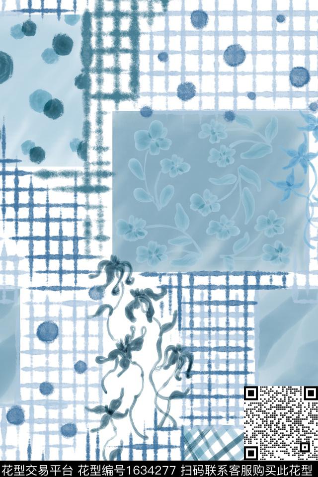 小清新花卉混合拼接数码印花花型下载（图片编号: 1634277） - 瓦栏（Walan）