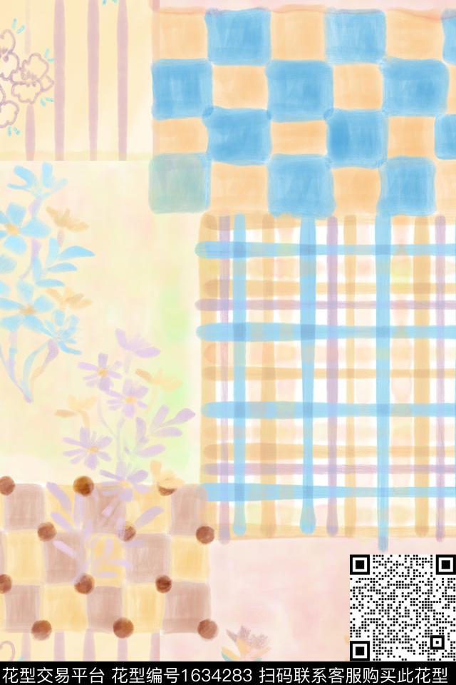 小清新花卉混合拼接数码印花花型下载（图片编号: 1634283） - 瓦栏（Walan）