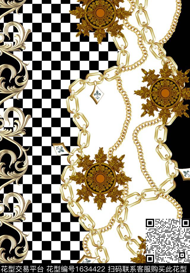 棋盘格拼接鸢尾花吊坠纵向条纹构图数码印花花型下载（图片编号: 1634422） - 瓦栏（Walan）