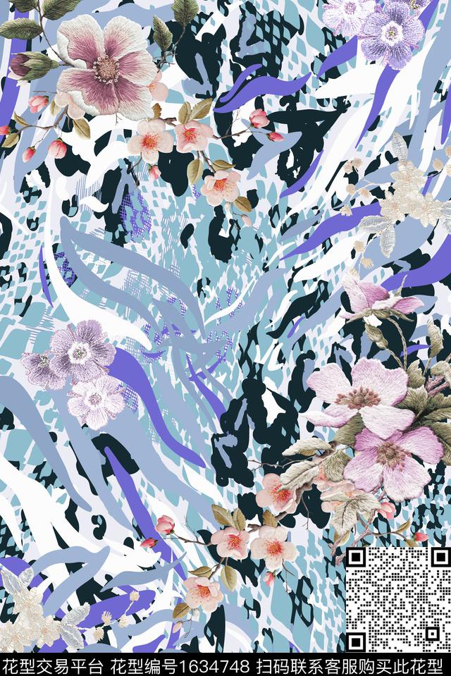 动物纹虎纹花卉数码印花花型下载（图片编号: 1634748） - 瓦栏（Walan）