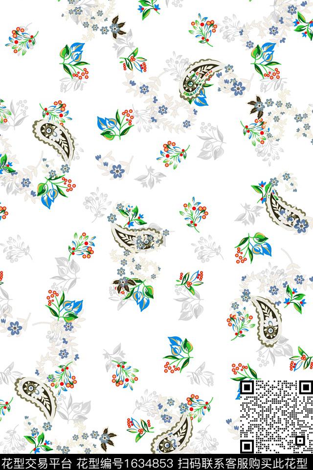 民族风小碎花火腿花数码印花花型下载（图片编号: 1634853） - 瓦栏（Walan）