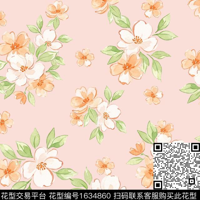 小清新花卉水彩花卉数码印花花型下载（图片编号: 1634860） - 瓦栏（Walan）