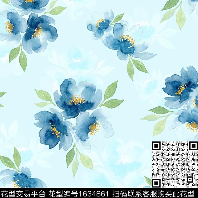 花卉水彩花卉影花数码印花花型下载（图片编号: 1634861） - 瓦栏（Walan）