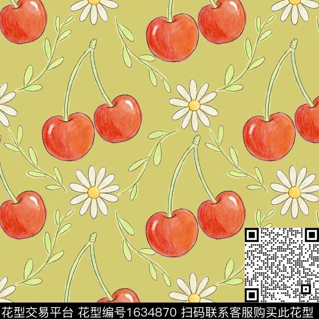 花卉可爱樱桃数码印花花型下载（图片编号: 1634870） - 瓦栏（Walan）