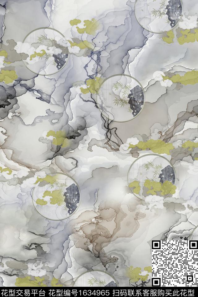 晕染肌理古典花纹休闲数码印花花型下载（图片编号: 1634965） - 瓦栏（Walan）