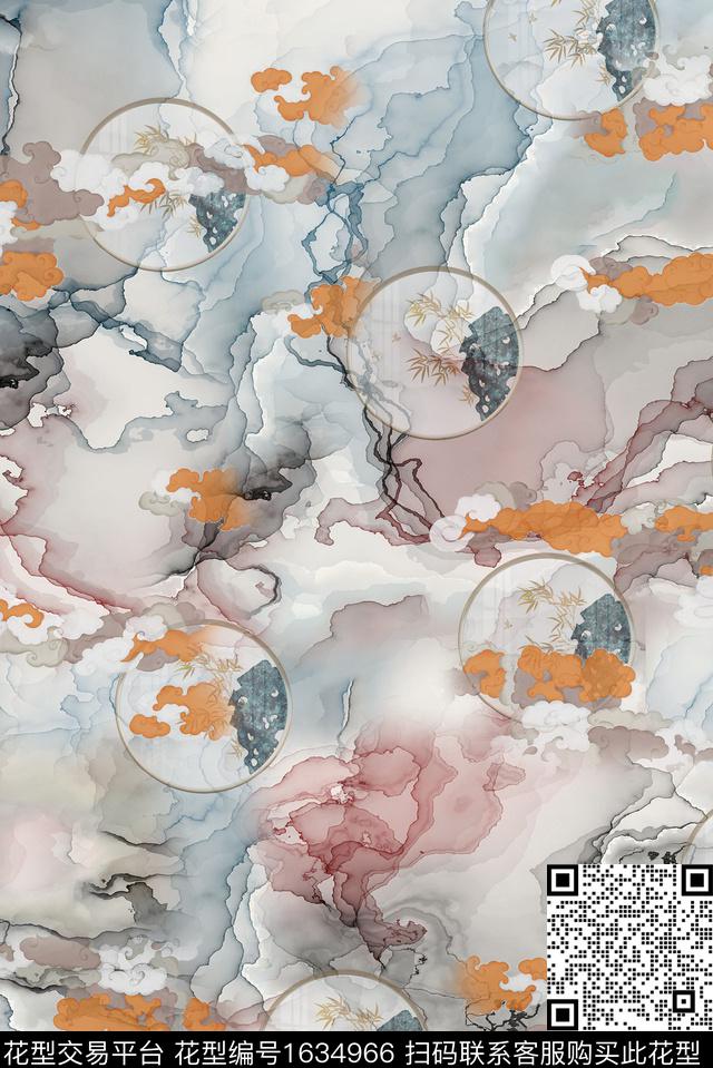 晕染肌理古典花纹中国风数码印花花型下载（图片编号: 1634966） - 瓦栏（Walan）