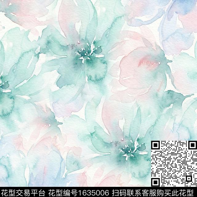 小清新花卉水彩花卉数码印花花型下载（图片编号: 1635006） - 瓦栏（Walan）