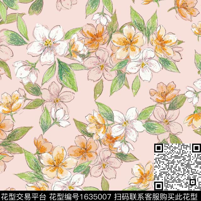 花卉满版散花水彩花卉数码印花花型下载（图片编号: 1635007） - 瓦栏（Walan）